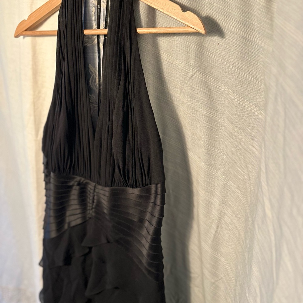 Tadashi Shoji Black Silk Halter Gown with Tiered Ruffles - Picture 2 of 9